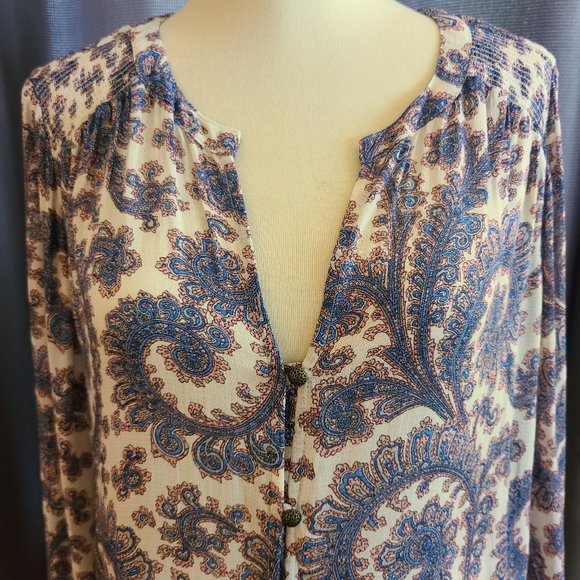 NWT Luck Brand Paisley Button Front Blouse - Picture 7 of 12